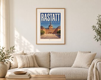 Rastatt Poster · Malerisch · Mittelbaden · Retro Reiseplakat Schloss & Murg