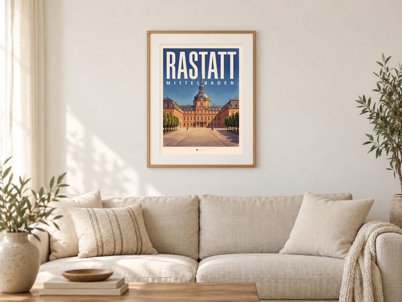 Rastatt Poster · Malerisch · Mittelbaden · Retro Reiseplakat Schloss & Murg image 1