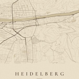 Affiche de la carte de la ville d'Heidelberg · Kurpfalz · Carte déclinée en 8 couleurs · Décoration murale de carte de la ville Vintage Sepia