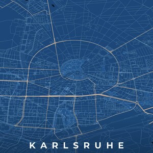 Póster del mapa de la ciudad de Karlsruhe · Baden · Mapa en 8 combinaciones de colores · Arte mural de mapas de ciudades Tiefblau & Eis