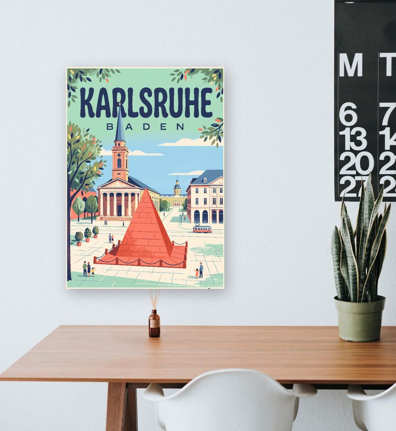 Karlsruhe Poster · Mid-Century · Baden · Retro Travel Poster Market Square & Castle image 7