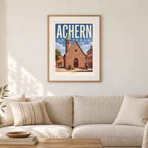 Achern Poster · Malerisch · Ortenau · Retro Reiseplakat Nikolauskapelle & Illenau 画像 1