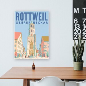 Rottweil Poster · Mid-Century · Oberer Neckar · Retro Reiseplakat Schwarzes Tor, Neckartal & Kapellenturm imagen 13