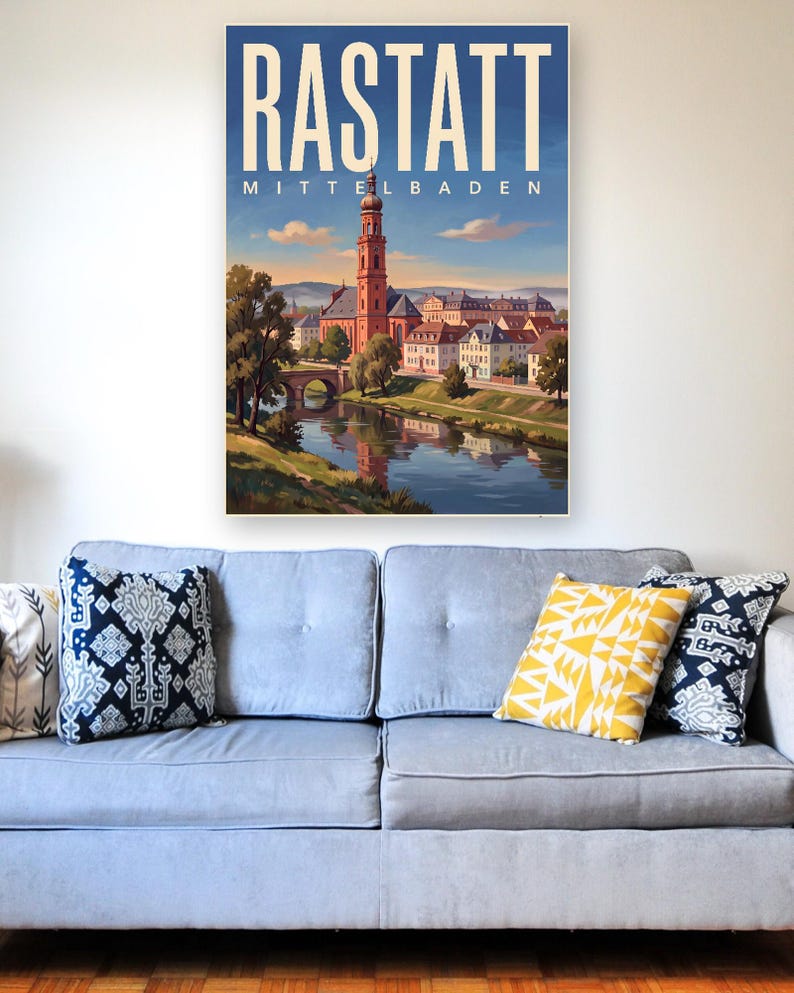 Rastatt Poster · Malerisch · Mittelbaden · Retro Reiseplakat Schloss & Murg image 4