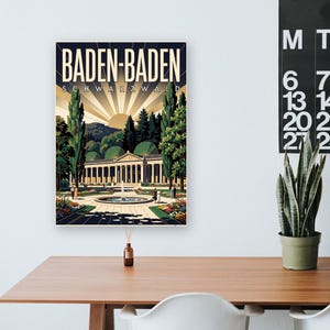 Baden-Baden Poster · Art déco · Schwarzwald · Retro Reiseplakat Trinkhalle & Stadt im Tal 画像 7