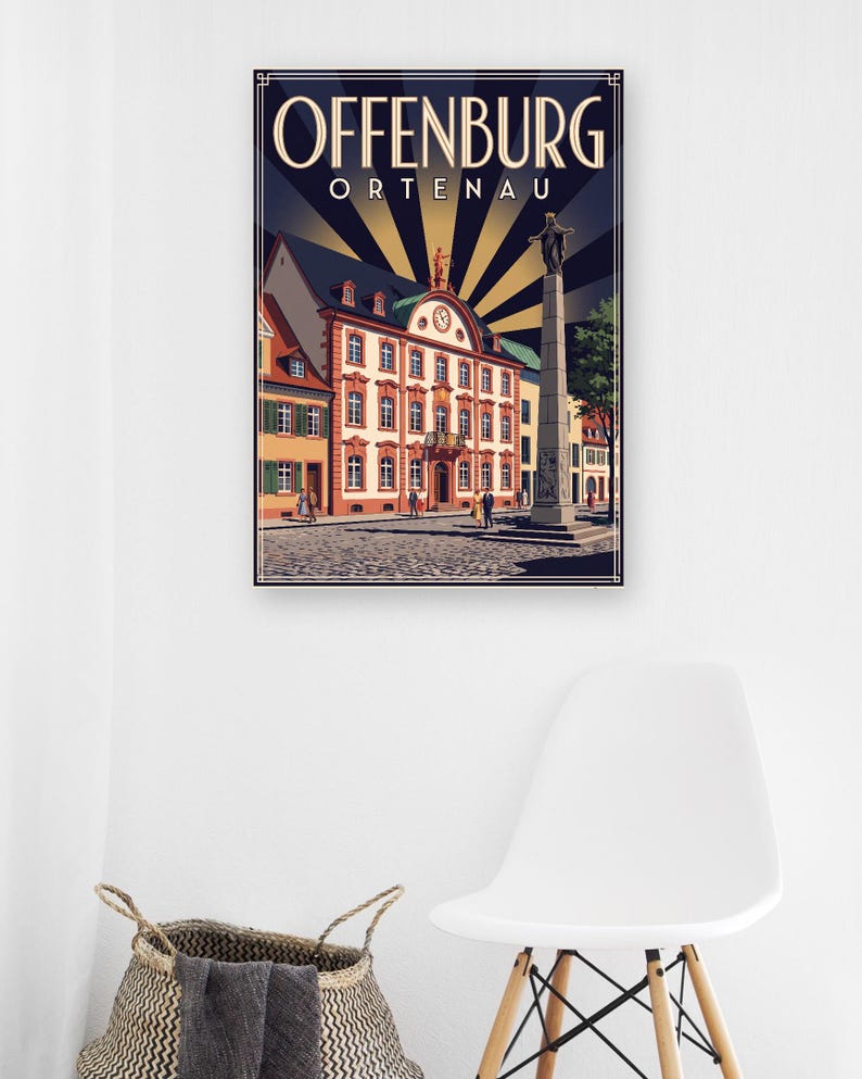 Póster de Offenburg · Art Déco · Ortenau · Póster de viaje retro Plaza del Mercado y Kinzig imagen 6
