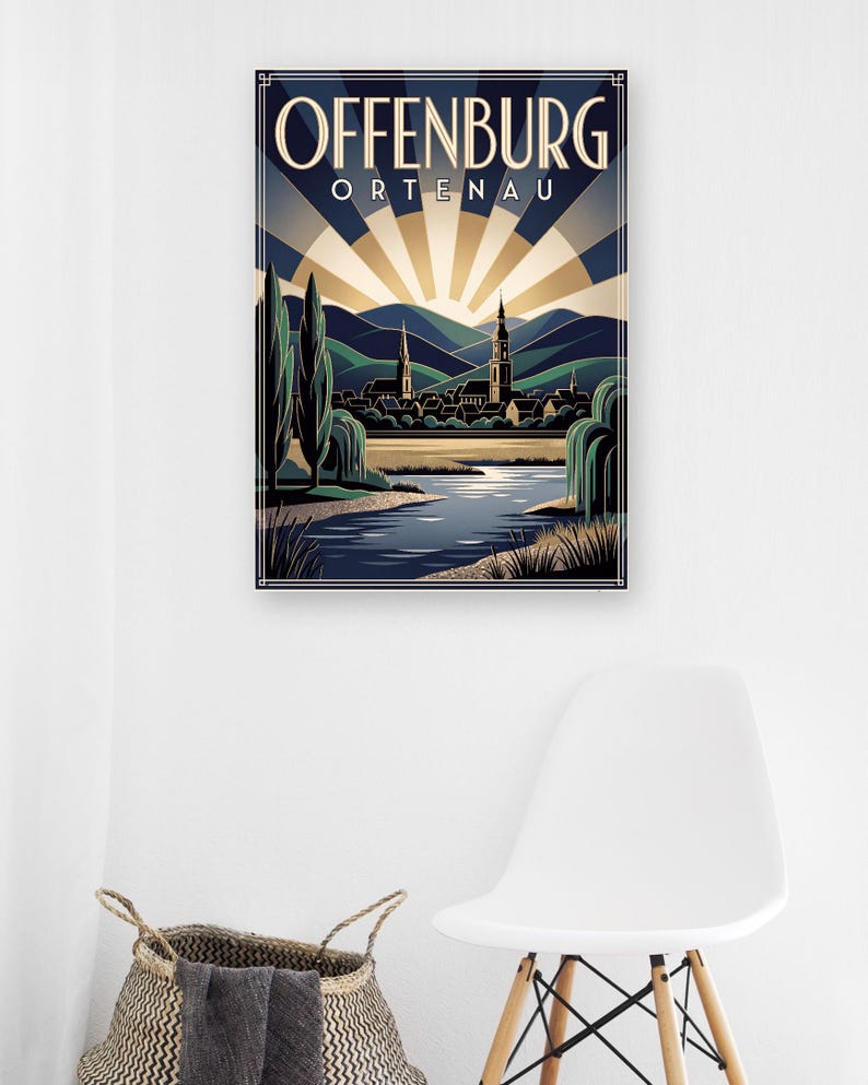 Póster de Offenburg · Art Déco · Ortenau · Póster de viaje retro Plaza del Mercado y Kinzig imagen 7