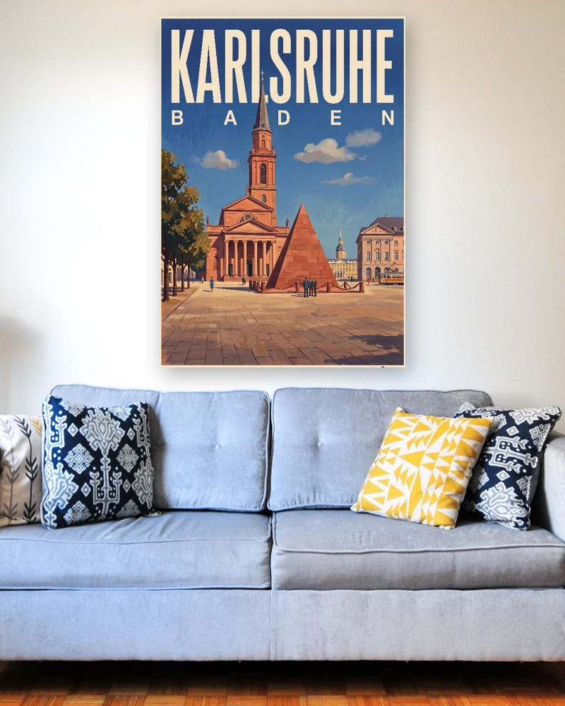 Karlsruhe Poster · Picturesque · Baden · Retro Travel Poster Market Square & Castle image 5