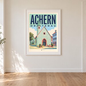Achern Poster · Mid-Century · Ortenau · Retro Reiseplakat Nikolauskapelle & Illenau Bild 1