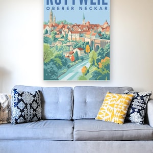 Rottweil Poster · Mid-Century · Oberer Neckar · Retro Reiseplakat Schwarzes Tor, Neckartal & Kapellenturm imagen 6