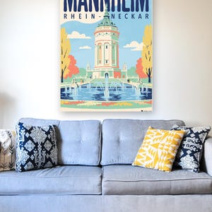Mannheim Poster · Mid-Century · Rhine-Neckar · Retro Travel Poster Water Tower & Castle image 4