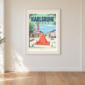 Karlsruhe Poster · Mid-Century · Baden · Retro Travel Poster Market Square & Castle image 1
