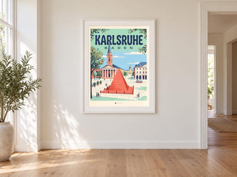 Karlsruhe Poster · Mid-Century · Baden · Retro Travel Poster Market Square & Castle image 1