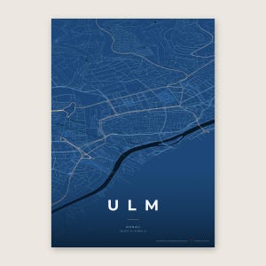Ulm Stadtplan Poster · Donau · Karte in 8 Farbwelten · Stadtkarte Wandbild Tiefblau & Eis