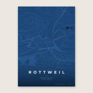 Rottweil Stadtplan Poster · Oberer Neckar · Karte in 8 Farbwelten · Stadtkarte Wandbild Tiefblau & Eis