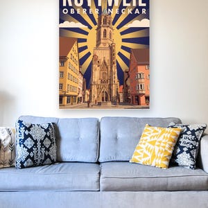 Rottweil Poster · Art déco · Oberer Neckar · Retro Reiseplakat Schwarzes Tor, Neckartal & Kapellenturm imagen 7