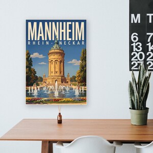Mannheim Poster · Malerisch · Rhein-Neckar · Retro Reiseplakat Wasserturm & Schloss Bild 8