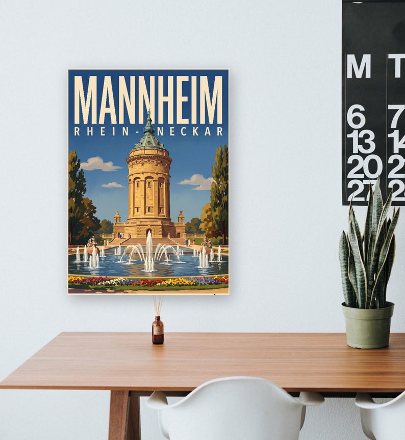 Mannheim Poster · Malerisch · Rhein-Neckar · Retro Reiseplakat Wasserturm & Schloss Bild 8