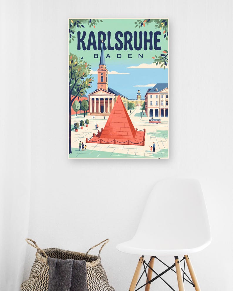 Karlsruhe Poster · Mid-Century · Baden · Retro Travel Poster Market Square & Castle image 5