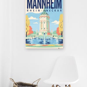 Mannheim Poster · Mid-Century · Rhine-Neckar · Retro Travel Poster Water Tower & Castle image 6