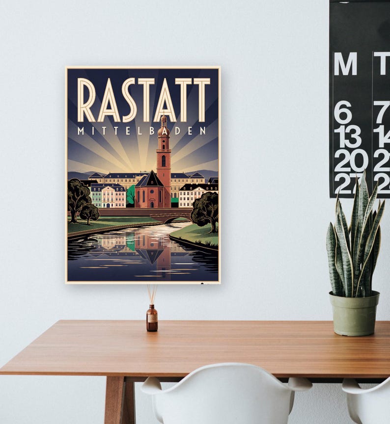 Rastatt Poster · Art déco · Mittelbaden · Retro Reiseplakat Schloss & Murg bild 8