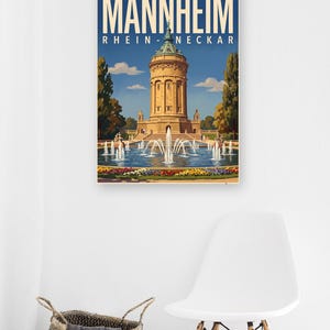 Mannheim Poster · Malerisch · Rhein-Neckar · Retro Reiseplakat Wasserturm & Schloss Bild 6