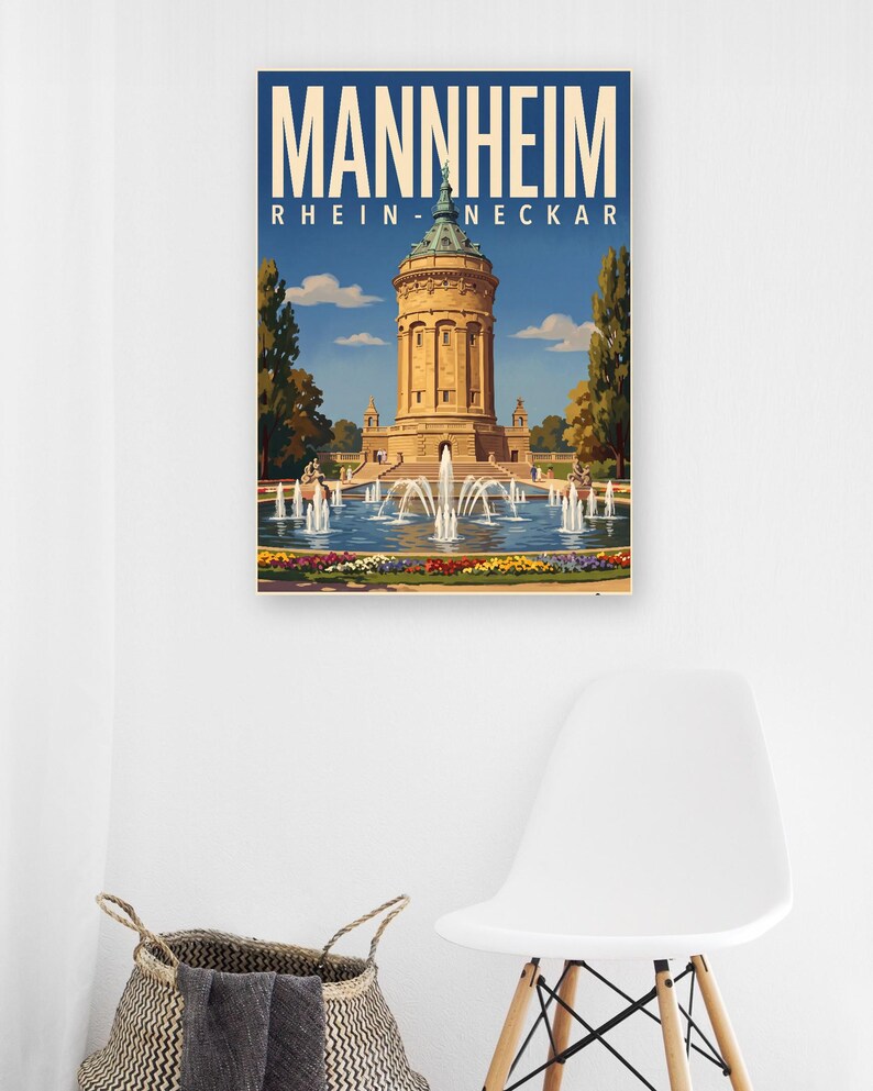 Mannheim Poster · Malerisch · Rhein-Neckar · Retro Reiseplakat Wasserturm & Schloss Bild 6