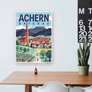 Achern Poster · Mid-Century · Ortenau · Retro Reiseplakat Nikolauskapelle & Illenau Bild 8