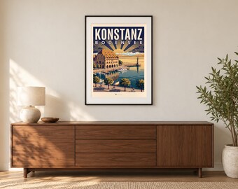 Konstanz Poster · Art déco · Bodensee · Retro Reiseplakat Hafen & Rheintor