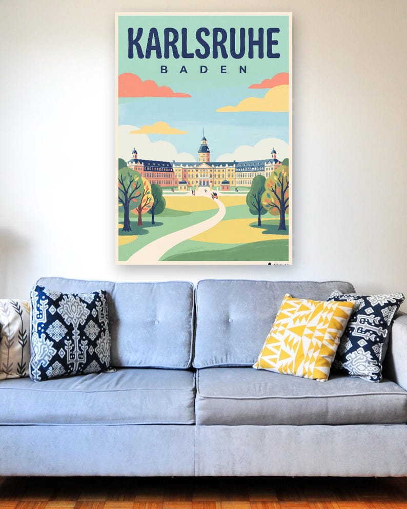 Karlsruhe Poster · Mid-Century · Baden · Retro Travel Poster Market Square & Castle image 4