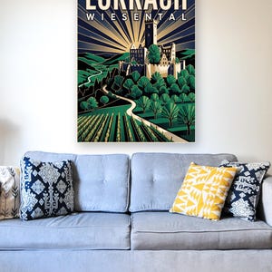 Lörrach Poster · Art déco · Wiesental · Retro Reiseplakat Burg Rötteln & Tüllinger Berg zdjęcie 3