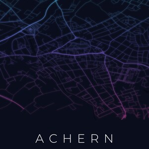 Achern City Map Poster · Ortenau · Map in 8 Color Schemes · City Map Wall Art Neon Nights