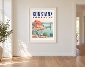 Konstanz Poster · Mid-Century · Bodensee · Retro Reiseplakat Hafen & Rheintor