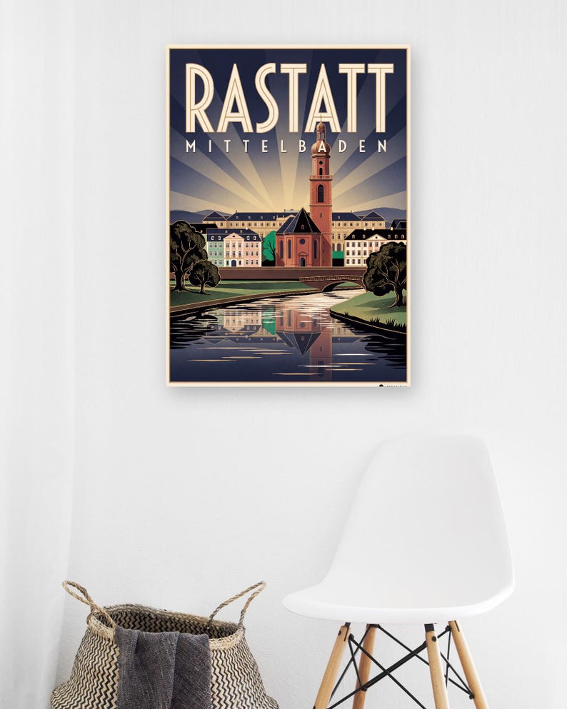 Rastatt Poster · Art déco · Mittelbaden · Retro Reiseplakat Schloss & Murg bild 6
