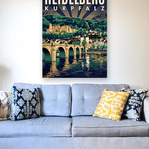 Heidelberg Poster · Art déco · Kurpfalz · Retro Reiseplakat Alte Brücke & Schloss Bild 3