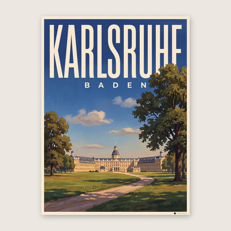 Karlsruhe Poster · Picturesque · Baden · Retro Travel Poster Market Square & Castle Schloss