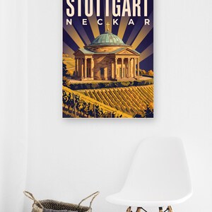 Stuttgart Poster · Art déco · Neckar · Retro Reiseplakat Schlossplatz, Fernsehturm, Grabkapelle & Schillerplatz Bild 12