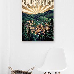 Baden-Baden Poster · Art déco · Schwarzwald · Retro Reiseplakat Trinkhalle & Stadt im Tal 画像 6