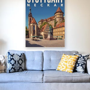 Stuttgart Poster · Malerisch · Neckar · Retro Reiseplakat Schlossplatz, Fernsehturm, Grabkapelle & Schillerplatz image 9