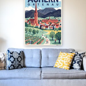 Achern Poster · Mid-Century · Ortenau · Retro Reiseplakat Nikolauskapelle & Illenau Bild 4