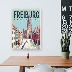 Freiburg Poster · Mid-Century · Breisgau · Retro Reiseplakat Münsterplatz & Schlossberg image 8