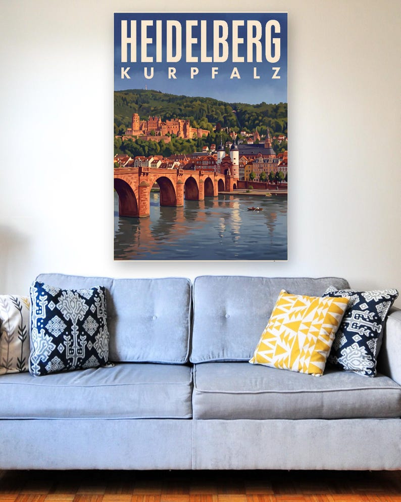 Heidelberg Poster · Picturesque · Palatinate · Retro Travel Poster Old Bridge & Castle image 3