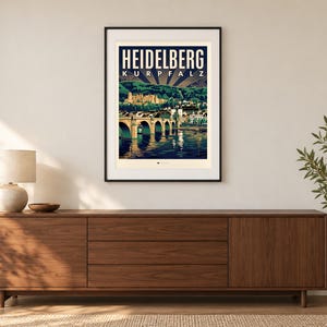 Heidelberg Poster · Art déco · Kurpfalz · Retro Reiseplakat Alte Brücke & Schloss Bild 1