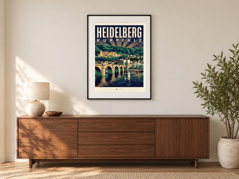 Heidelberg Poster · Art déco · Kurpfalz · Retro Reiseplakat Alte Brücke & Schloss Bild 1