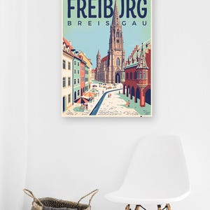 Freiburg Poster · Mid-Century · Breisgau · Retro Reiseplakat Münsterplatz & Schlossberg image 6