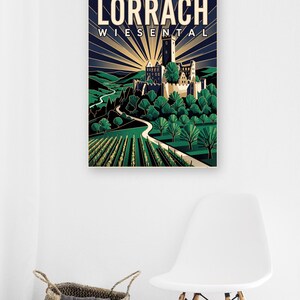 Lörrach Poster · Art déco · Wiesental · Retro Reiseplakat Burg Rötteln & Tüllinger Berg zdjęcie 5