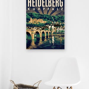 Heidelberg Poster · Art déco · Kurpfalz · Retro Reiseplakat Alte Brücke & Schloss Bild 5