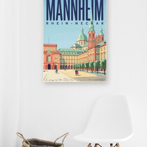 Mannheim Poster · Mid-Century · Rhine-Neckar · Retro Travel Poster Water Tower & Castle image 7