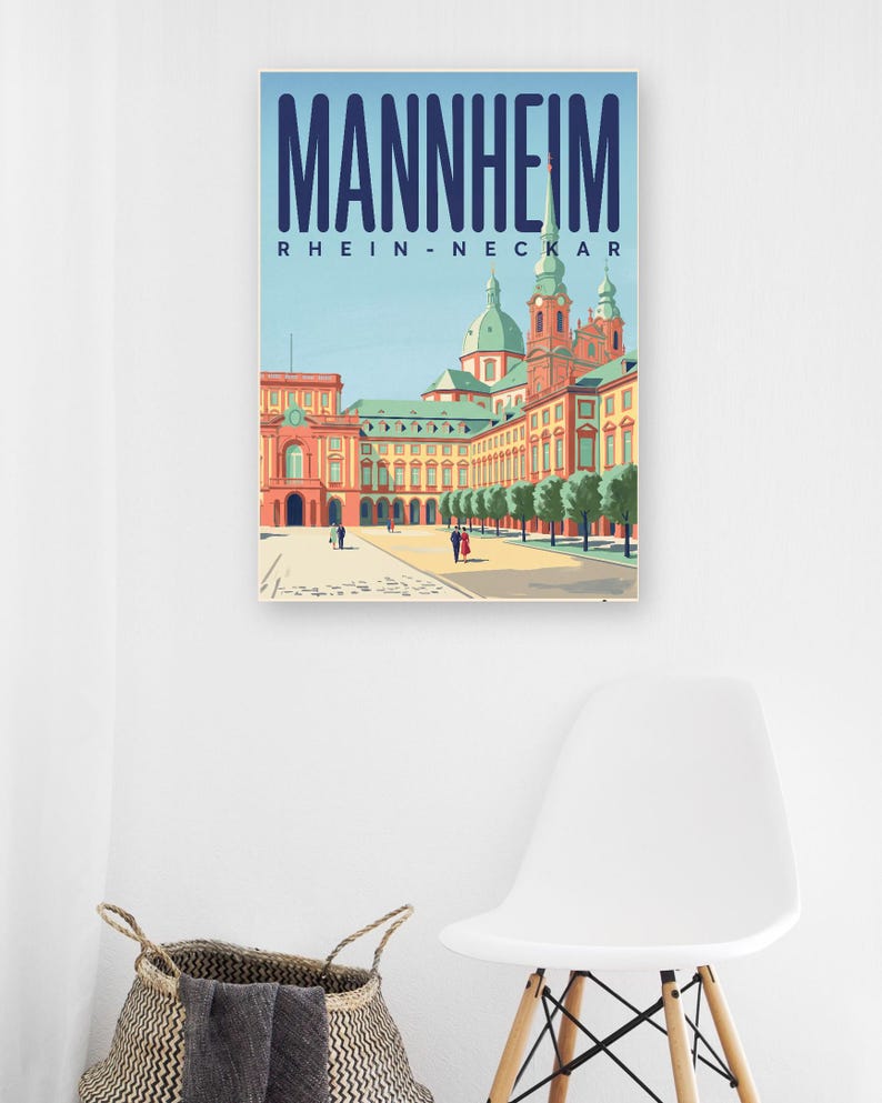Mannheim Poster · Mid-Century · Rhine-Neckar · Retro Travel Poster Water Tower & Castle image 7