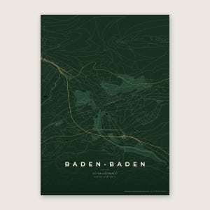Baden-Baden Stadtplan Poster · Schwarzwald · Karte in 8 Farbwelten · Stadtkarte Wandbild Schwarzwald & Creme